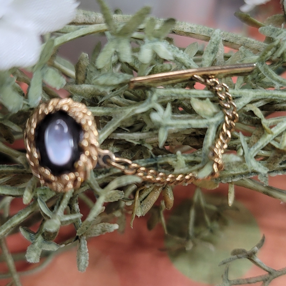 Gray Moonstone Tie Tac in Goldtone Crown Setting Vintage